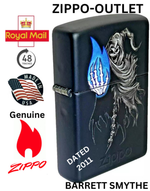 Genuine Brand New 2011 ZIPPO Lighter Rare BARRETT SMYTHE DEATH FLAME Black Matt