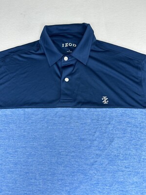 IZOD Mens Polo Shirt Blue Colorblock Short Sleeve Shirt Size Large L