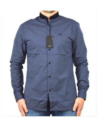 ARMANI EXCHANGE camicia uomo blu fantasia collo piccolo cotone 3GZC43 | eBay