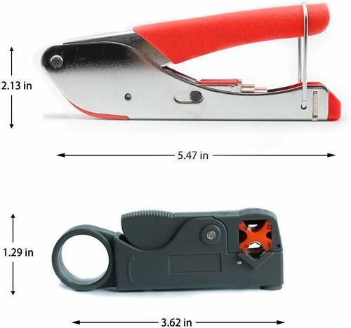 Coax Cable Crimper Stripper RG6 RG59 Wire Tool Kit & 10 Compression Connectors - Picture 2 of 8