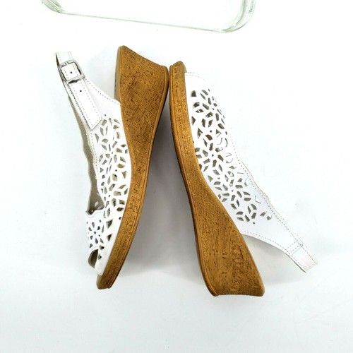 Spring Step Sandals Womens Size 8 White Leather Slingback Cork Wedge Chaya - Picture 5 of 11