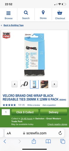 VELCRO BRAND ONE-WRAP BLACK REUSABLE TIES 200MM X 12MM 6 PACK