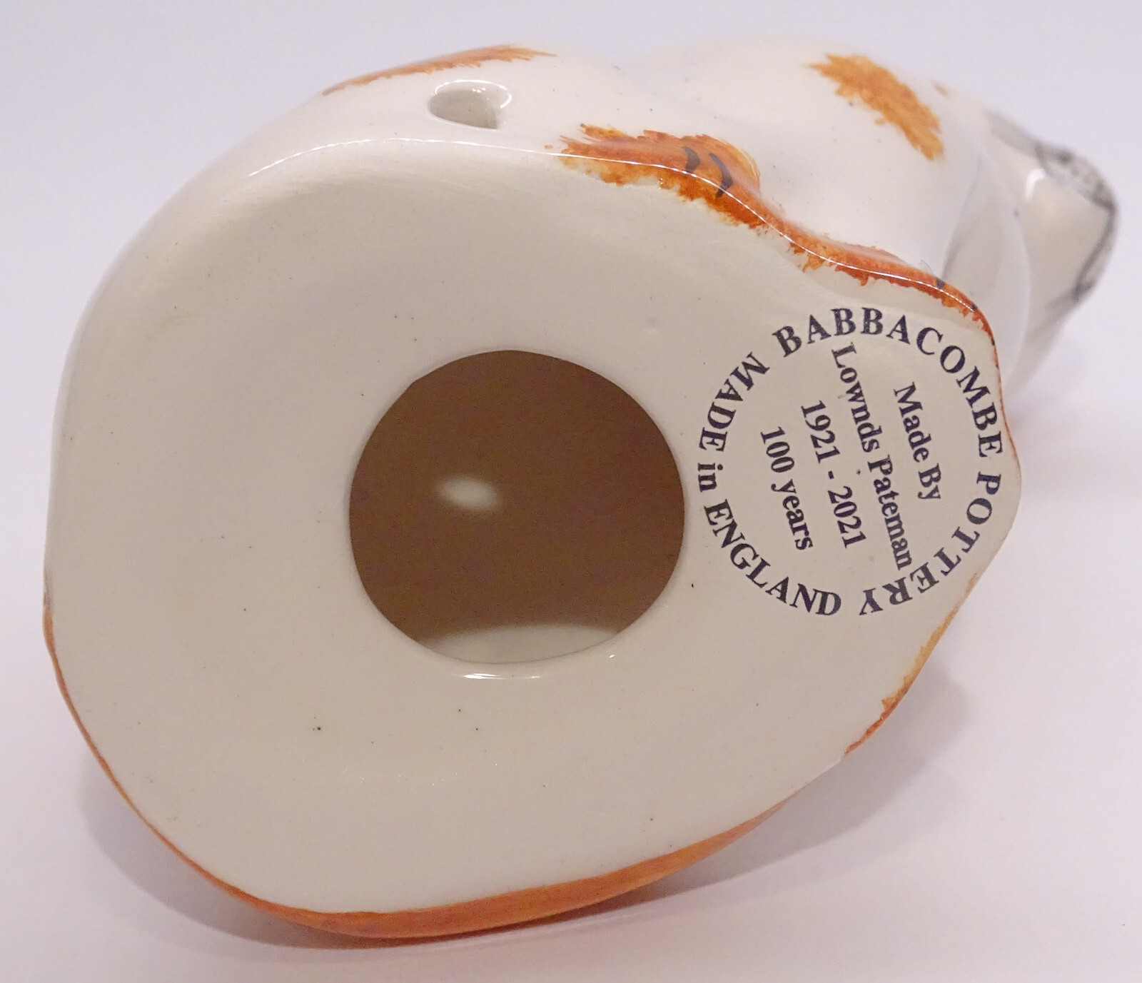 Babbacombe BLP Pottery ENGLAND * Orange/White Kitty Cat * Pie Bird Vent/Funnel