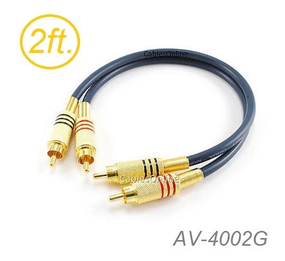 CABLESONLINE 2ft 2-RCA to 2-RCA Gold-Plated Male to Male DJ/Mixer/Stereo System Audio Cable