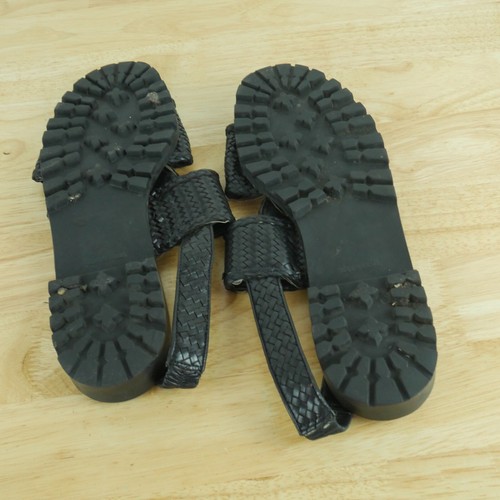 Vintage Women's 11 Fisherman Sandals 90s Black Woven Leather Slingback Shoes - Picture 10 of 11