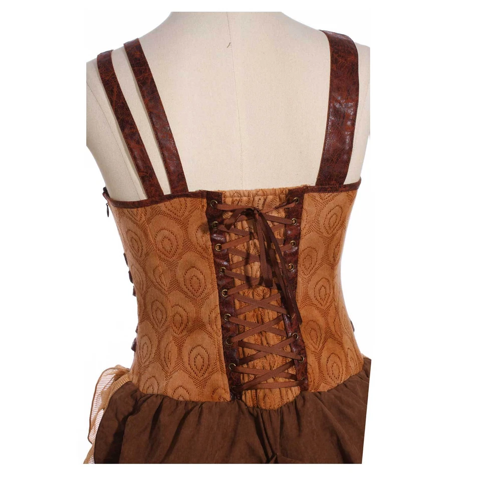 Vestido de Disfraz Steampunk Para Mujer Marrón con Correas de Cuero Sintético Salón Western S-XL Foto 2 de 3