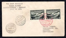 LIECHTENSTEIN TO GERMANY 1931 ZEPPELIN FIRST FLIGHT JUNE 10, 1931 LAUSANNE