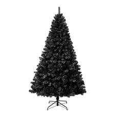 Black Pre-lit Christmas Tree, 7.5FT Artificial Xmas Tree w White LED Lights
