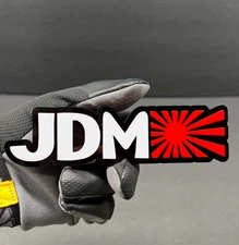(2PC) "JDM" Emblems WHITE TEXT "JDM" RED SUN 3D Acrylic Fender/Grill/Tailgate