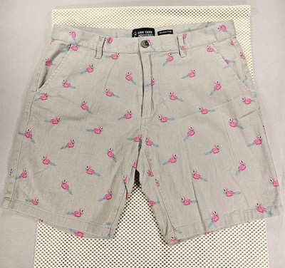 Raw Yarn Industries Flamingo Print Cotton Twill Stretch Shorts. Size 36