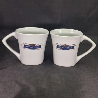 Mirrored Set Of 2 GHIRARDELLI Oval Chocolate Coffee Teacups Mugs 12 oz.