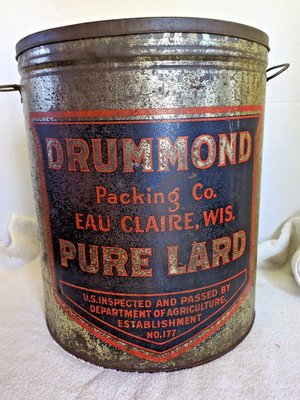 #ad Vintage Drummond Pure Lard 50 Lb Tin Can Eau Claire Wisconsin $27.50