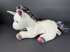 Aurora Sparkle Tales White Unicorn Plush with Rainbow Sequin Mane, 12 inches