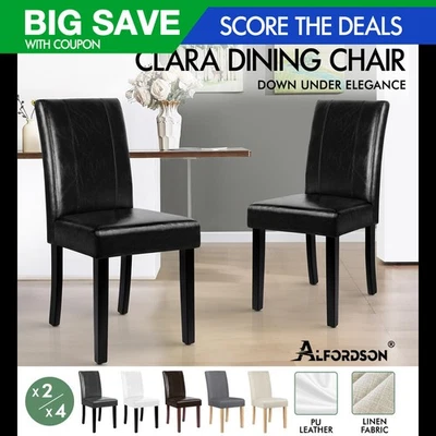 ALFORDSON Dining Chairs Kitchen Chair Retro High-Back Fabric Leather Wooden x2/4 - image 1 of 2