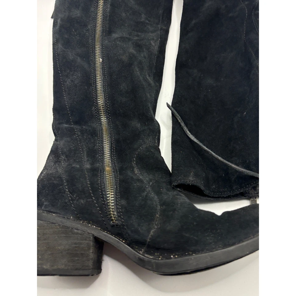 Born Black Suede Knee High Boots Side Zip Block Heel Lace Up Back Women's Size 7 - Image 3 of 4