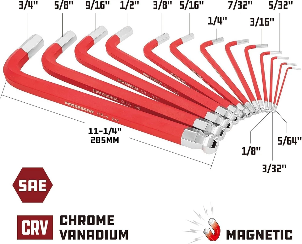 13-Piece SAE Jumbo Long Point Magnetic Hex Key Wrench Set - Durable Precision - Image 4 of 4