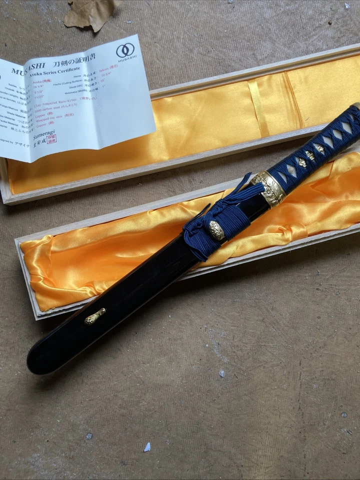 Mini Katana Samurai Japonés 20"" Todo Azul Tanto Arcilla Templada T10 Foto 4 de 4