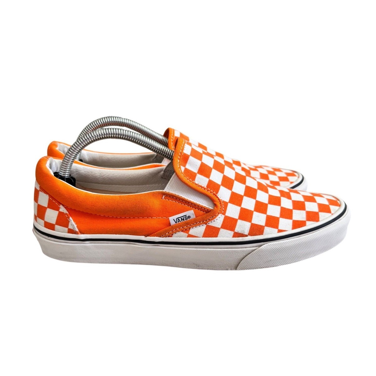 Vans Classic Slip-On Orange White Checkerboard Mens 10.5 Womens 12