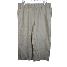 Eileen Fisher Wide Leg Pull On Linen Pants Tan Size Large EUC Lagan Look Minimal