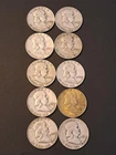 Lot (10) 1950's Franklin Half Dollar Coins
