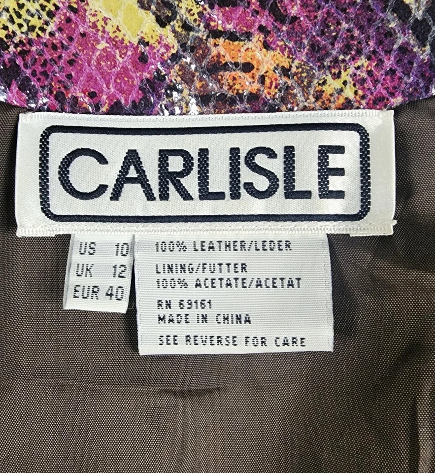 Chaqueta Carlisle Mujer 10 Púrpura Piel de Serpiente Estampado Cuero Sin Cuello Frente Abierto Foto 3 de 4