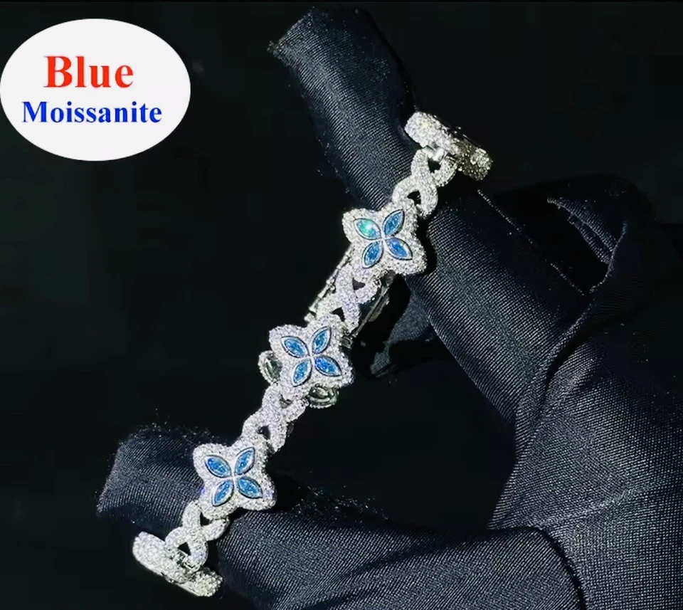 Luxury Blue Butterfly Moissanite Bracelet 18k gold Iced Out Silver Jewelry Gift - Image 4 of 4