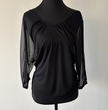 Y2K Sheer Black Whimsigoth Top Sheer Exposed Shoulder Fairy Grunge Womens M NWT