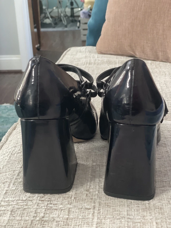 Mezcla Nº6 Mary Jane Zapatos Negros, Lindo Tacón Grueso, Zapatos de Vestir, Doble Correa 7.5M Foto 4 de 4