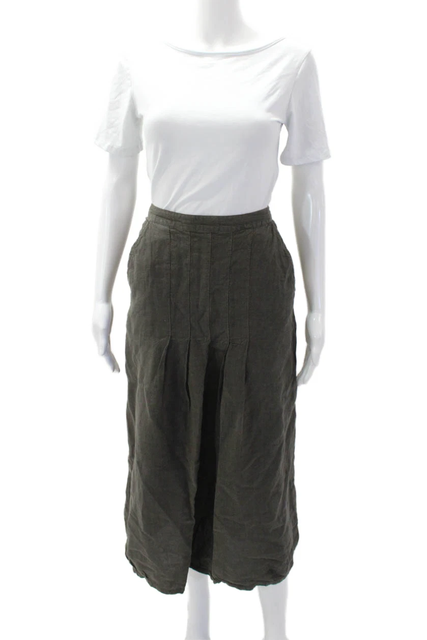Clemente Womens Elastic Waist Unlined Pockets Bubble Hem Midi Skirt Brown Size 2