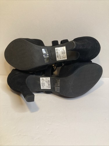 Clarks Mayra Ellie nero scamosciato stringato tacco sexy taglia 11 M cinturino punta aperta - Foto 7 di 7