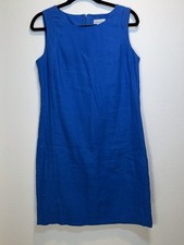 Kim Rogers 100% Linen Blue Shift Dress Women’s 10P Petite. Lined Sleeveless