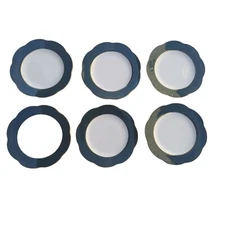 6 Spode Compliments Leather Green 9" Luncheon Plates Scalloped