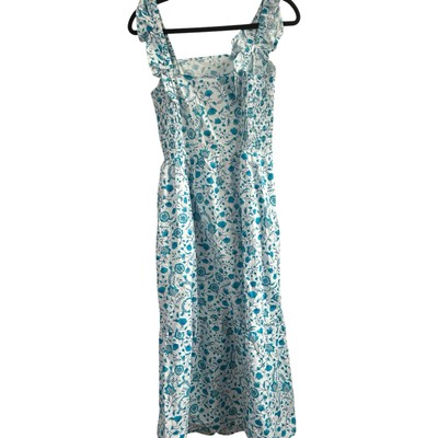 Draper James Floral Cotton Dress Medium Blue Ruffle Cottagecore Fairy Peasant