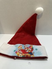 NWT Red NICKELODEAN PAW PATROL SANTA Pointed HAT Ruz Dogs Snowman Embossed 1