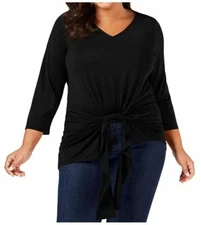 NY Collection Womens Plus 1X Black Front Tie Asymmetrical Tunic Top NWT AJ62