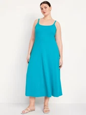 New Old Navy Women's Fit & Flare Rib-Knit Maxi Dress Fermented Jade Blue U pick