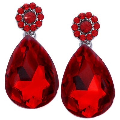 Red Flower Dangle Teardrop Prom Party Stud Post Earrings Women Jewelry e3001r