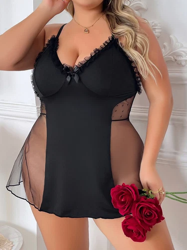 Plus Size Women Sheer Lace Sexy Lingerie Chemise Babydoll Nightwear Dress - Bild 8 von 11