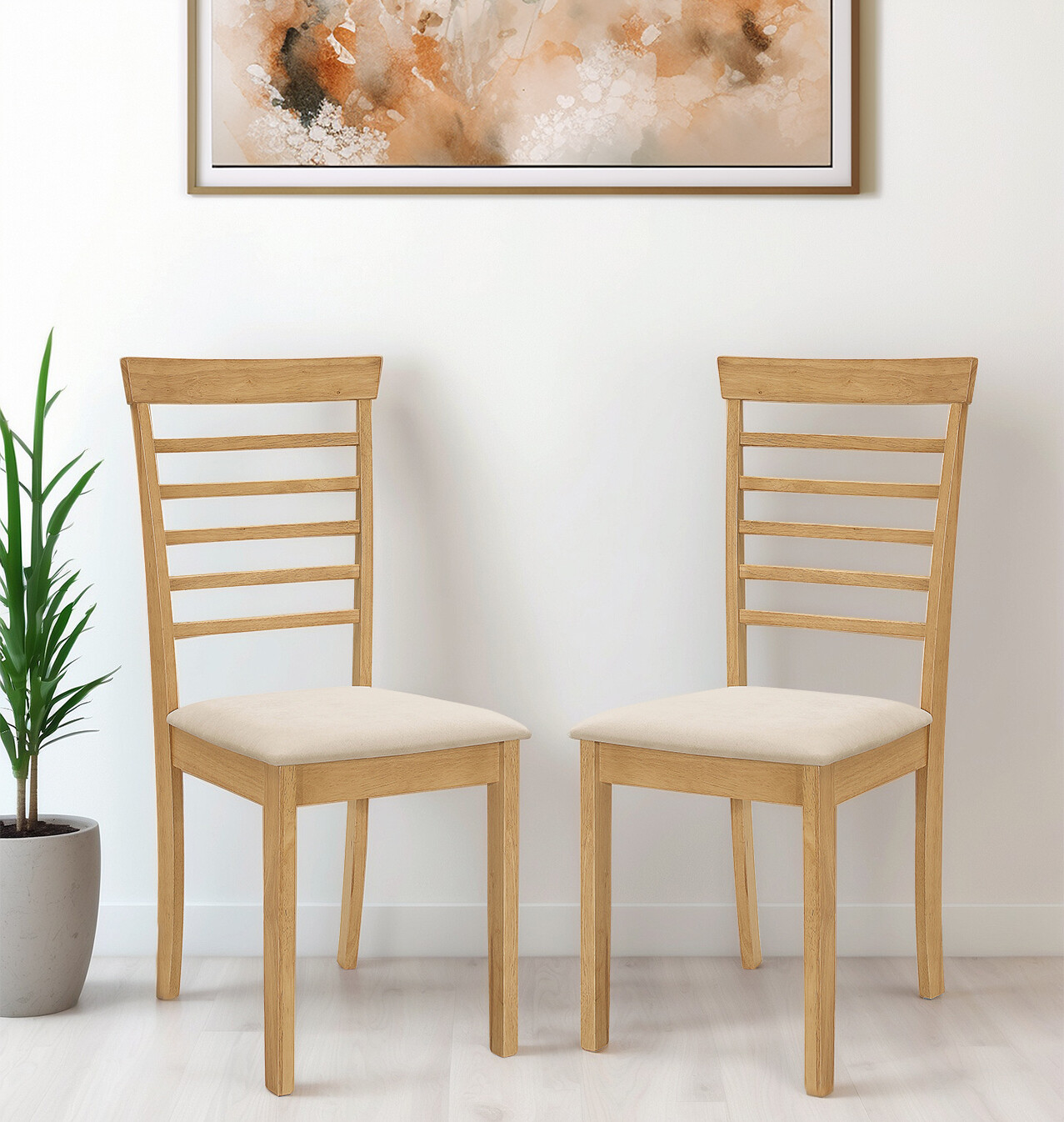 Dining Chairs, Pair of Solid Wood Light Oak Kitchen Chairs with Warm