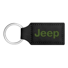 Jeep in Green Rectangular Black Leather Key Chain Key-Ring