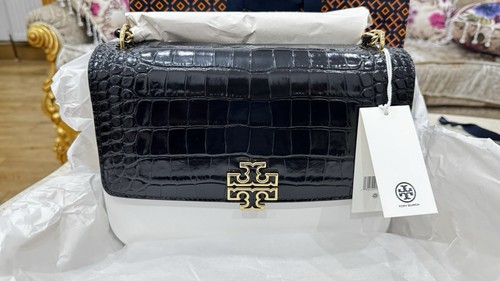 Tory Burch 141019 Britten Embossed Black, Gold Women's Medium Shoulder Bag NWT - Picture 8 of 16