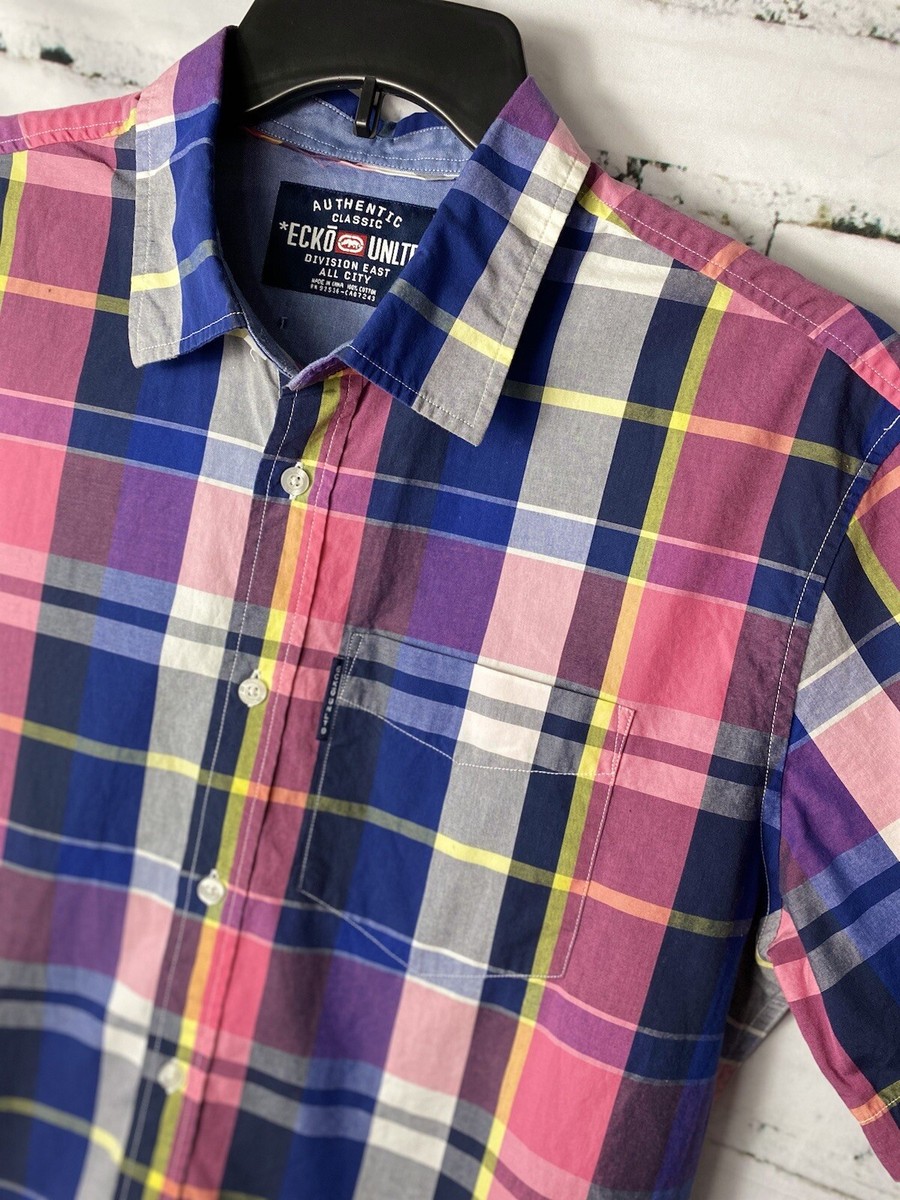 ③ ジョージ ECKO UNLTD Men's XL Multicolor Plaid Short Sleeve Button Up Shirt