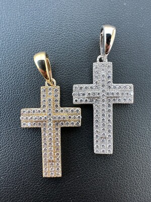 0.89ct VVS Real Diamond Iced Cross Pendant Natural 925 Silver