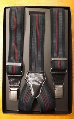 Bretel rayé BRE9 noir gris rouge avec cuir 36 mm - 100 % Made in Italy - Photo 1/4