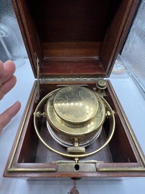 Antique Waltham Ship's Chronometer 8 Day Maritime Clock in Wood