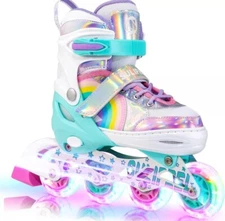 SULIFEEL Rainbow Unicorn Light up  Inline  Skates, Size M, Very Good Condition