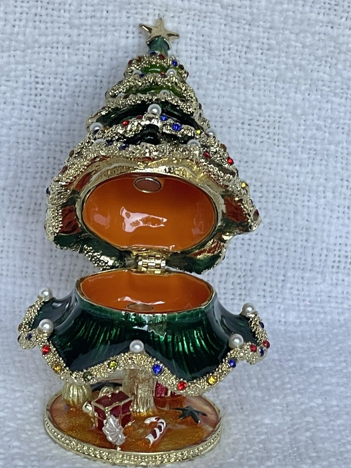 Caja de baratijas de árbol de Navidad con joyas con adornos hecha con cristales de Swarovski Foto 3 de 4
