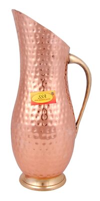  Pure Copper Jug/Pitcher - Premium Hammer Design  (1.5 Liter) -with Brass Handle