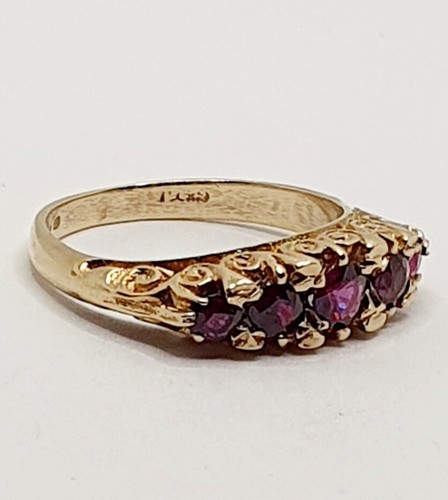 9ct Gold Five Stones Ruby Fancy Side & Shoulder 375 Ring Size L 1/2 Hallmarked - Picture 10 of 23