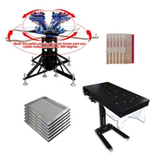 4 Color 4 Station Silk Screen Printing Kit Flash Dryer Frame Squeegee Shirt DIY